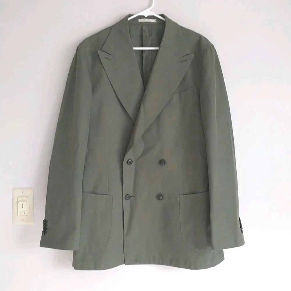 Suitsupply Havana Double Breasted Blazer Mens 44 Slim Green Egyptian Cotton